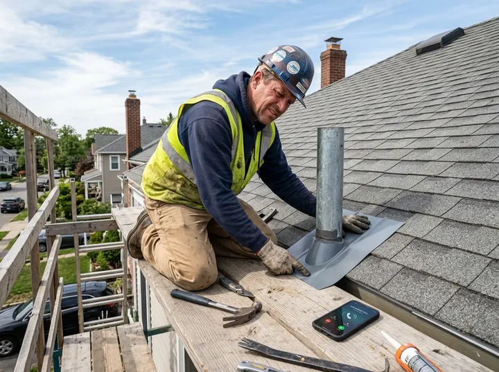 Roofer unable to answer phone while replacing shingles on a roof