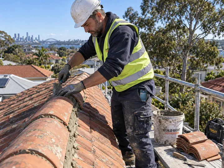 Roofer working on Colorbond roof while AI handles incoming phone call