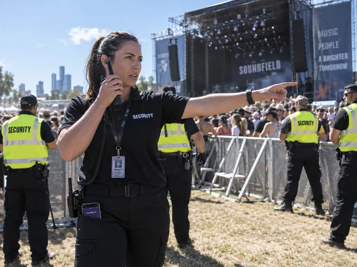 Security team at event while AI handles incoming call
