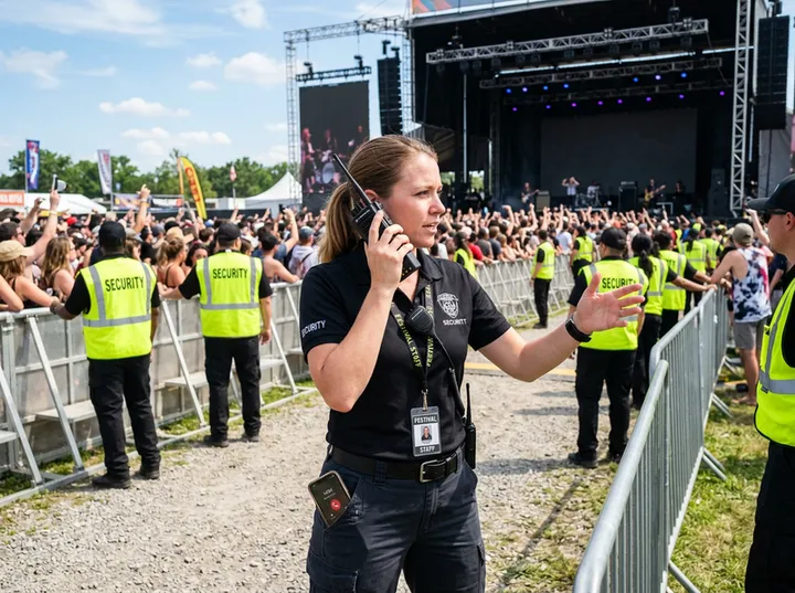 Security team at event while AI handles incoming call