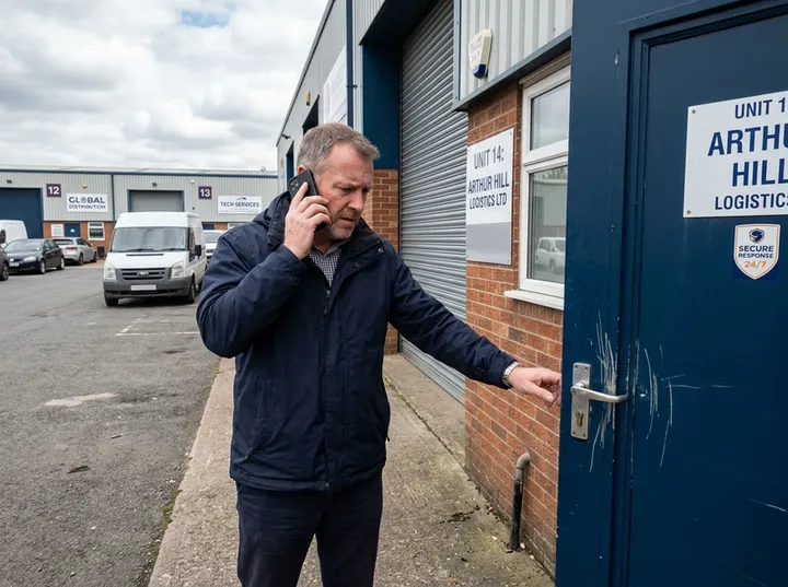 Business owner calling security company after break-in attempt