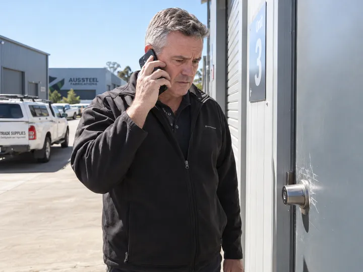 Business owner calling security company after break-in attempt