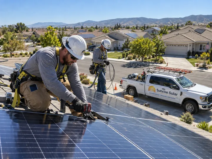 Solar installation team busy on rooftop while AI handles calls