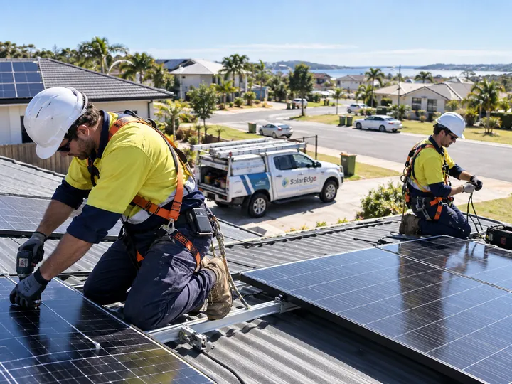 Solar installation team busy on rooftop while AI handles calls