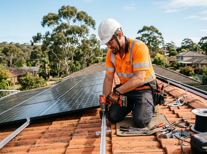 Solar installer unable to answer phone while fitting panels on a rooftop