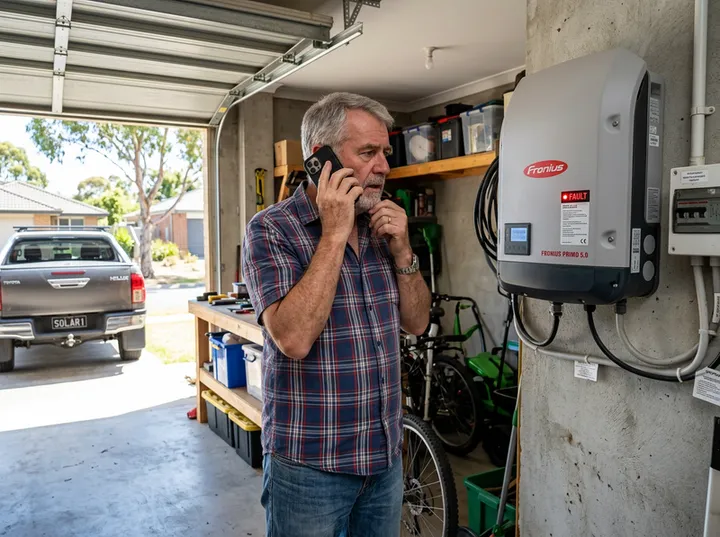 Homeowner reporting solar inverter fault requiring urgent repair