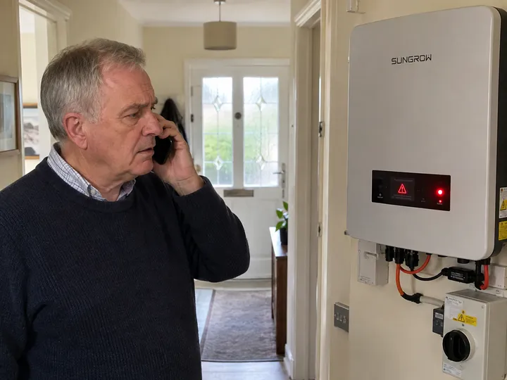 Homeowner reporting solar inverter fault requiring urgent repair