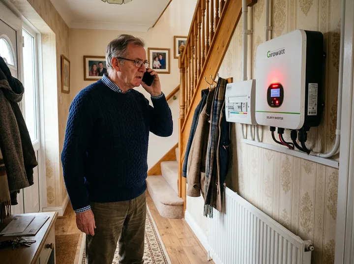 Homeowner reporting solar inverter fault requiring urgent repair