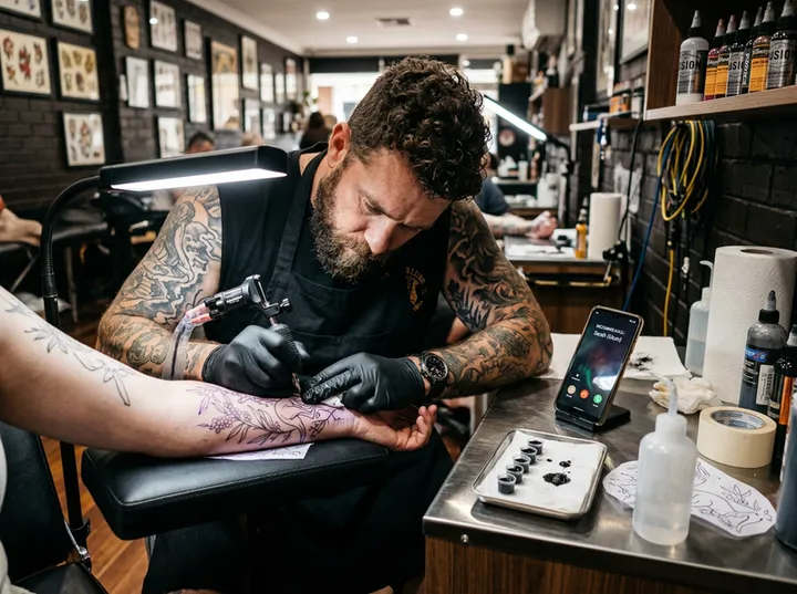 Tattoo artist unable to answer phone during tattooing session