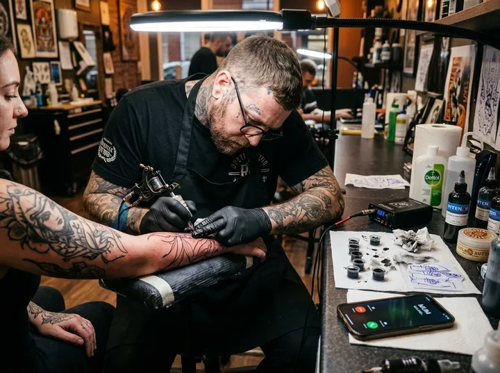 Tattoo artist unable to answer phone during tattooing session