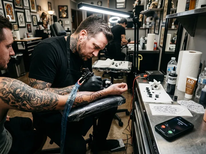 Tattoo artist unable to answer phone during tattooing session