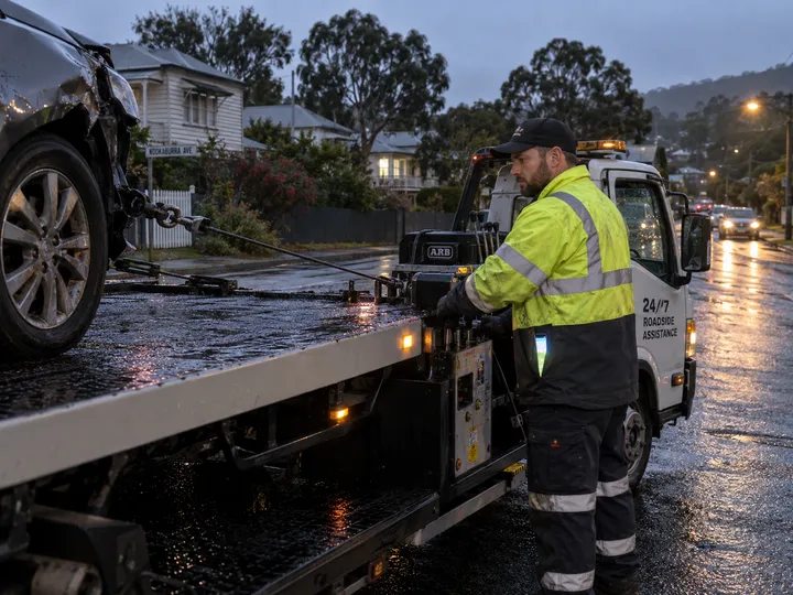 Tow truck operator on recovery while AI answers incoming calls
