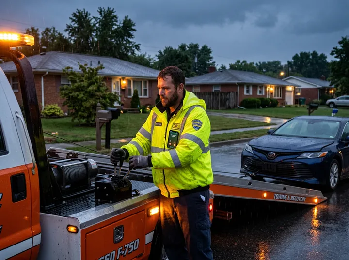 Tow truck operator on recovery while AI answers incoming calls