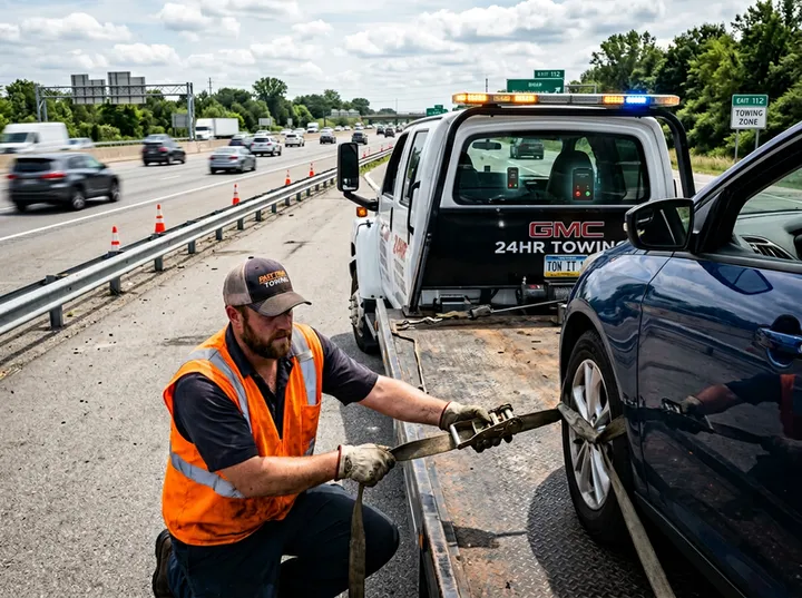 Tow truck operator unable to answer phone during vehicle recovery