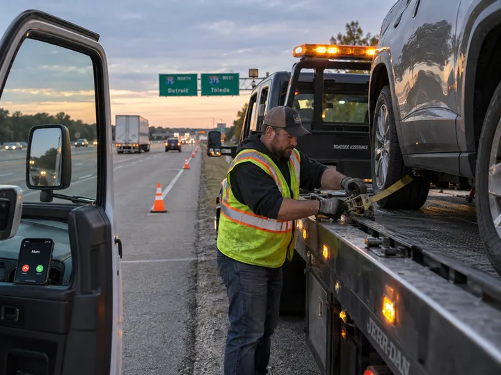 Tow truck operator unable to answer phone during vehicle recovery