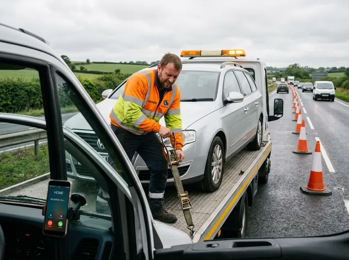 Tow truck operator unable to answer phone during vehicle recovery