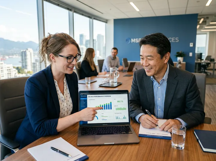 MSP account manager presenting call data in quarterly business review