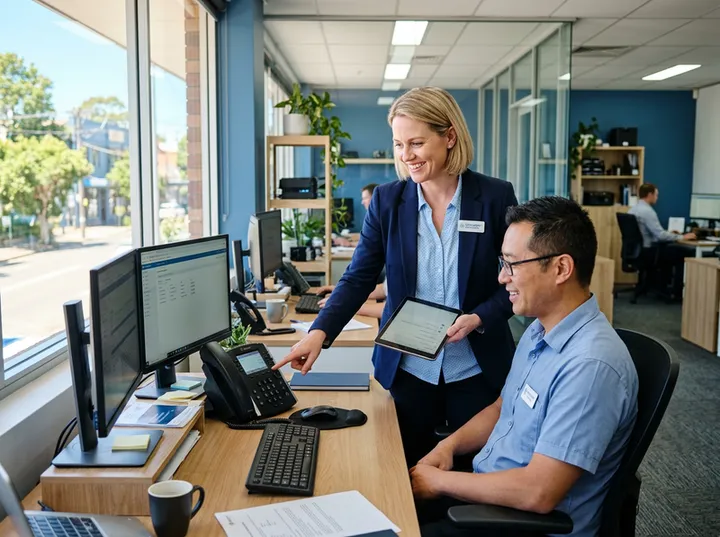 IT consultant recommending AI answering during client technology audit