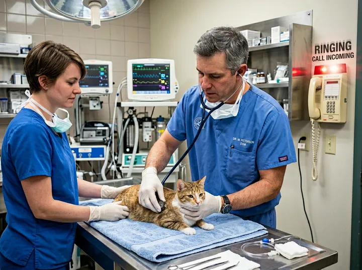 Veterinarian unable to answer phone during examination