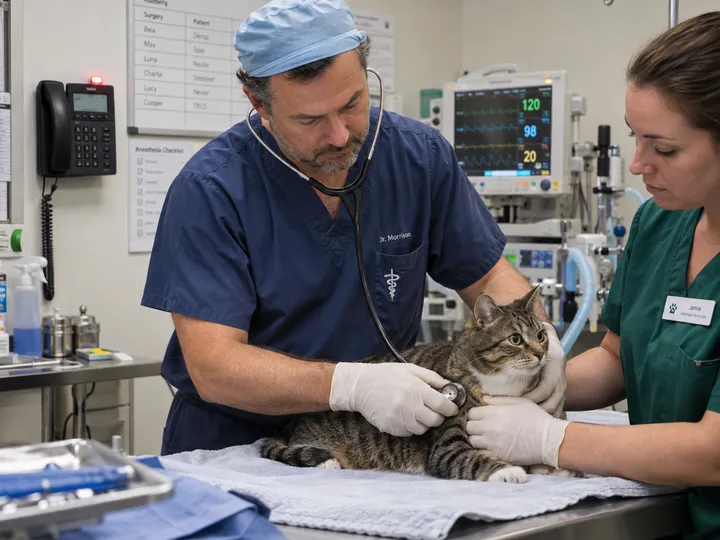 Veterinarian unable to answer phone during examination