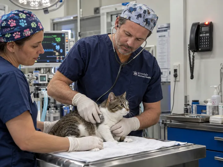 Vet unable to answer phone during examination
