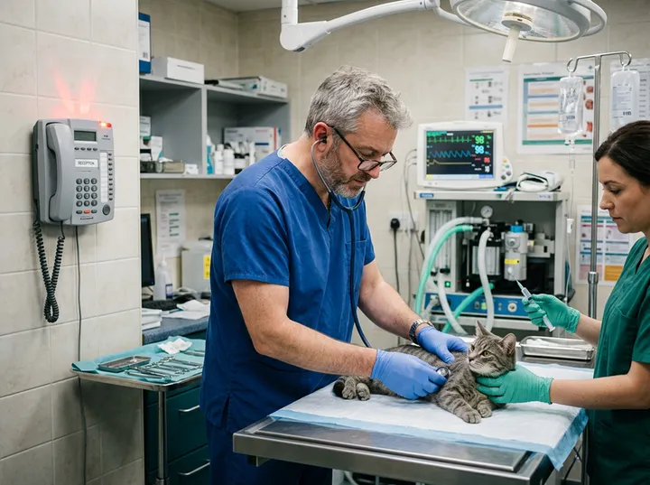 Veterinarian unable to answer phone during examination