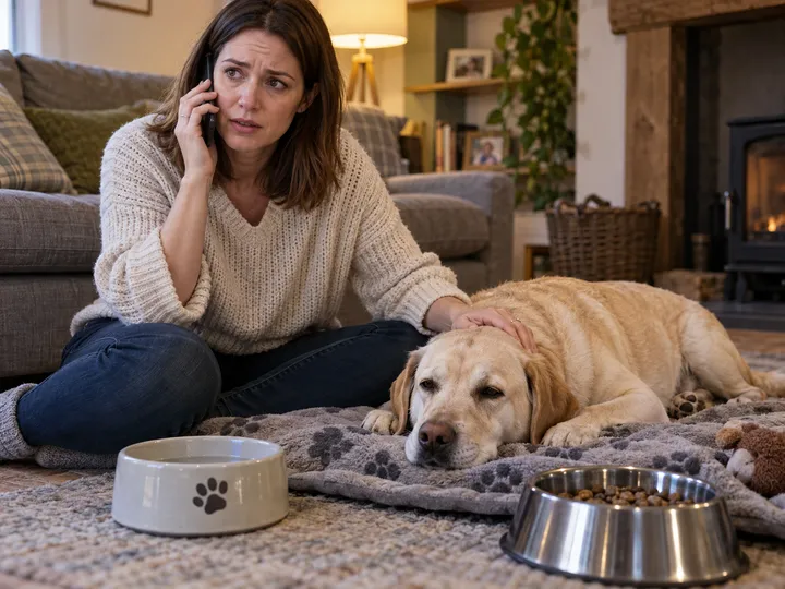 Pet owner calling vet about sick dog