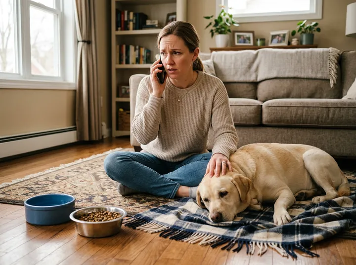 Pet owner calling veterinary clinic about sick dog