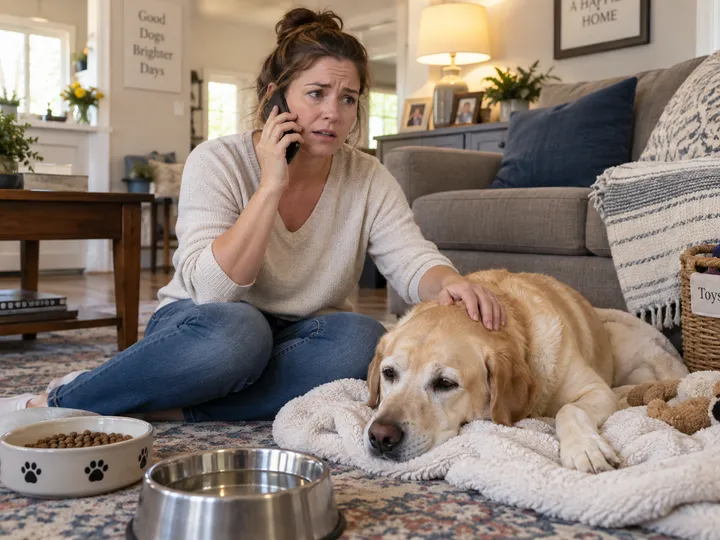 Pet owner calling veterinary clinic about sick dog
