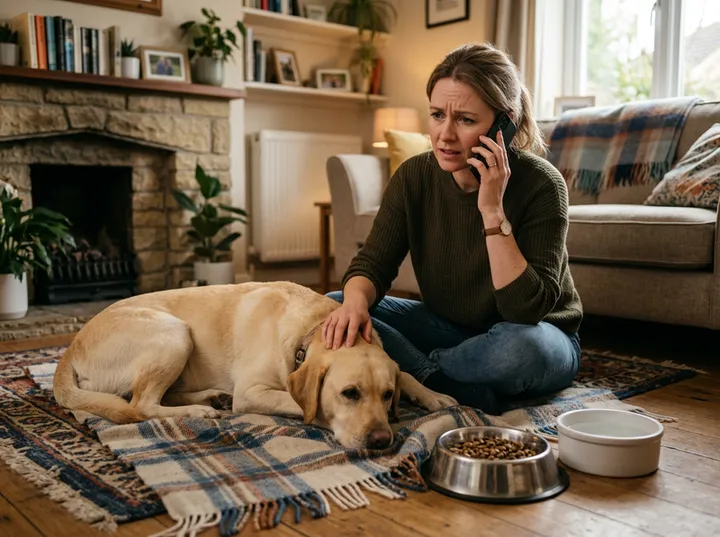 Pet owner calling vet about sick dog