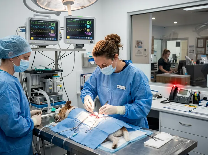 Veterinary calls being handled by AI while vet is in surgery