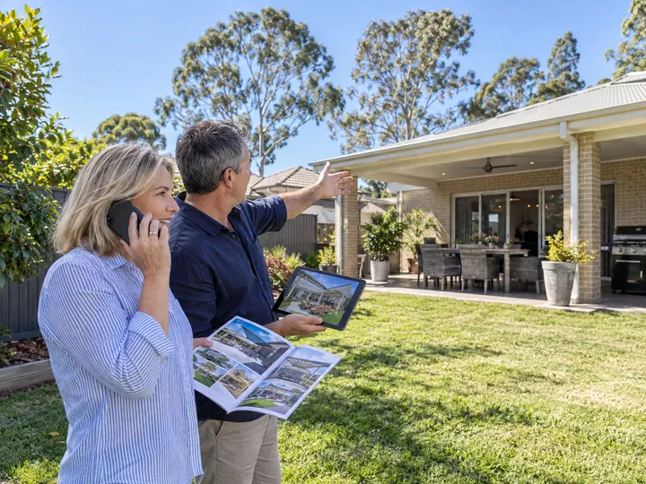 Homeowners enquiring about an alfresco enclosure