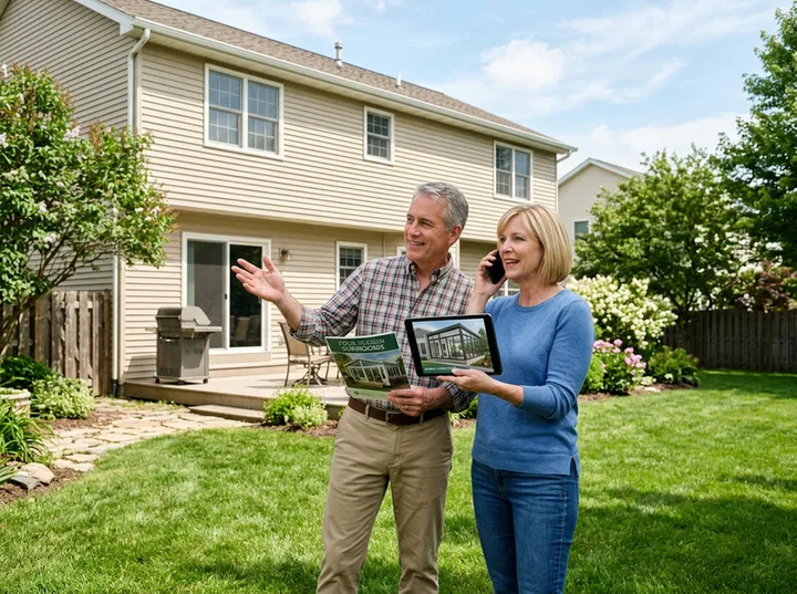 Homeowners inquiring about a sunroom addition