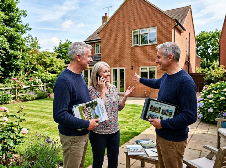 Homeowners enquiring about a conservatory installation