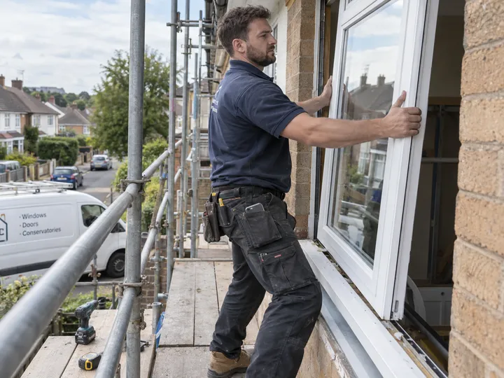 Window fitter on ladder unable to answer phone while installing window