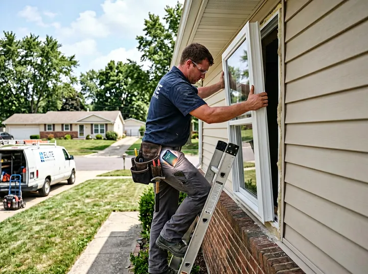 Window installer on ladder unable to answer phone while fitting a replacement window