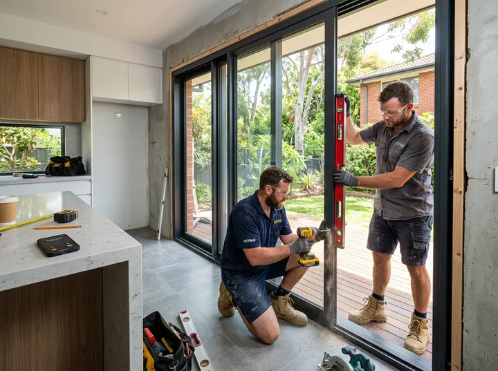 Window team busy with installation while AI handles incoming security screen enquiry